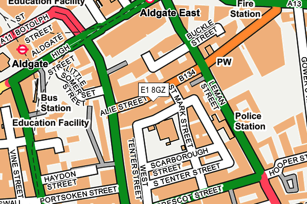 E1 8GZ map - OS OpenMap – Local (Ordnance Survey)