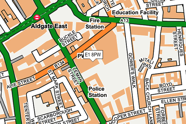 E1 8PW map - OS OpenMap – Local (Ordnance Survey)