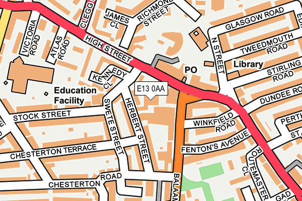 E13 0AA map - OS OpenMap – Local (Ordnance Survey)