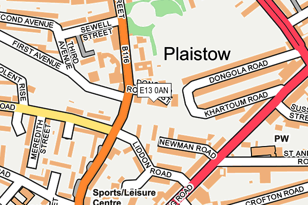 E13 0AN map - OS OpenMap – Local (Ordnance Survey)