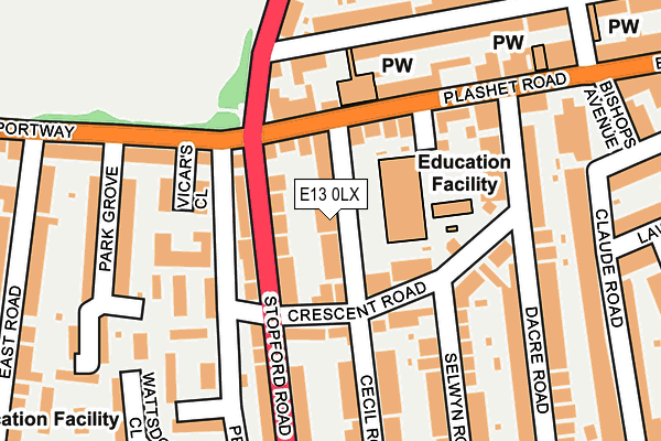 E13 0LX map - OS OpenMap – Local (Ordnance Survey)