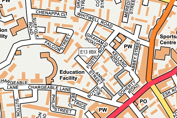E13 8BX map - OS OpenMap – Local (Ordnance Survey)