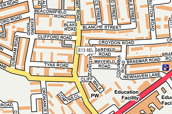 E13 8EL map - OS OpenMap – Local (Ordnance Survey)