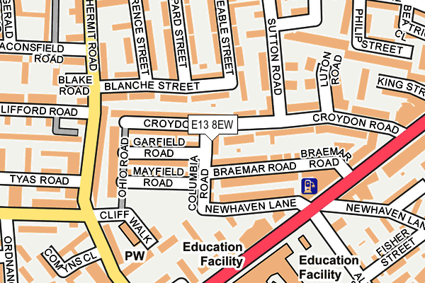 E13 8EW map - OS OpenMap – Local (Ordnance Survey)