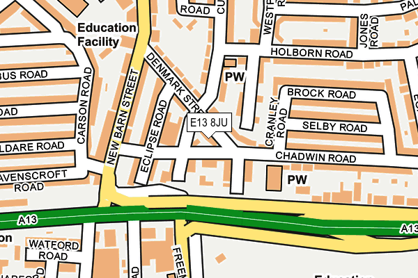 E13 8JU map - OS OpenMap – Local (Ordnance Survey)