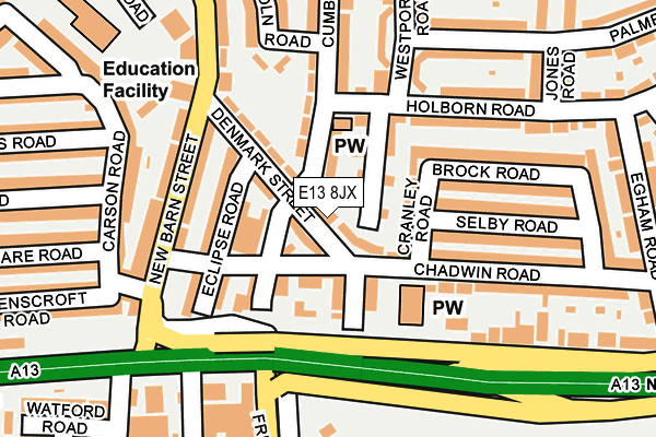 E13 8JX map - OS OpenMap – Local (Ordnance Survey)