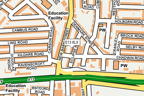 E13 8LX map - OS OpenMap – Local (Ordnance Survey)