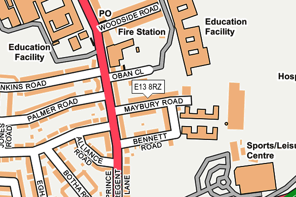 E13 8RZ map - OS OpenMap – Local (Ordnance Survey)