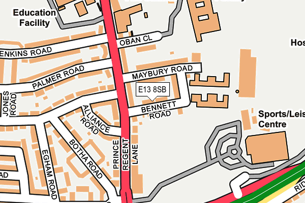 E13 8SB map - OS OpenMap – Local (Ordnance Survey)