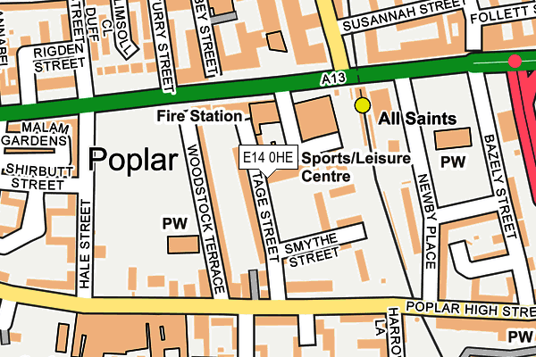 E14 0HE map - OS OpenMap – Local (Ordnance Survey)