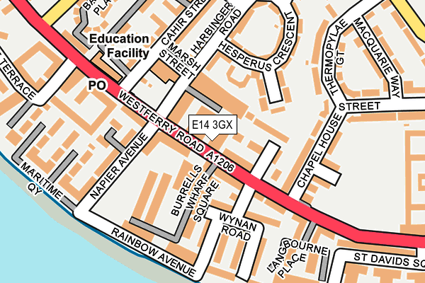 E14 3GX map - OS OpenMap – Local (Ordnance Survey)