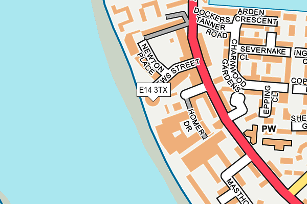 E14 3TX map - OS OpenMap – Local (Ordnance Survey)