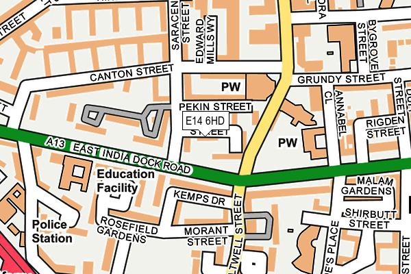 E14 6HD map - OS OpenMap – Local (Ordnance Survey)