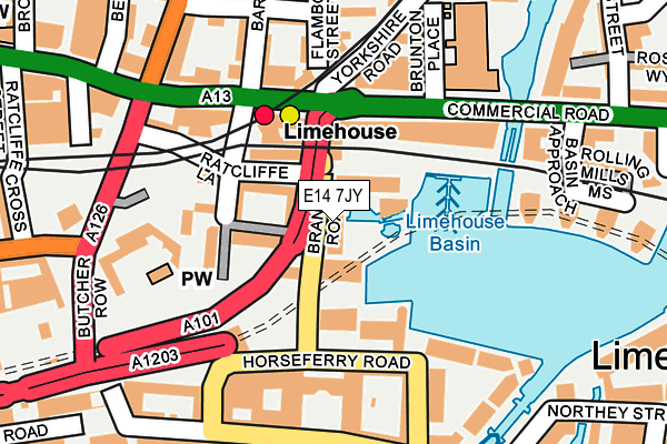 E14 7JY map - OS OpenMap – Local (Ordnance Survey)