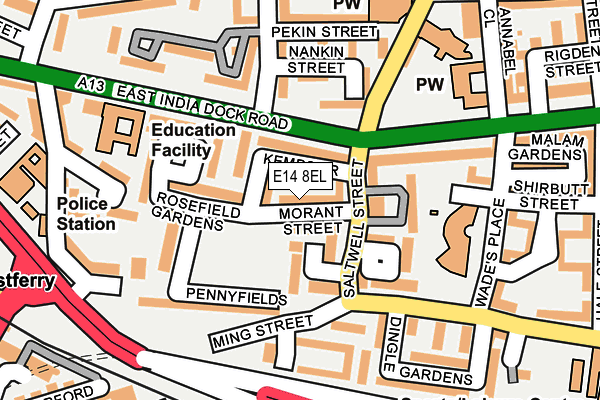 E14 8EL map - OS OpenMap – Local (Ordnance Survey)