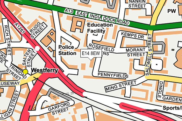 E14 8EW map - OS OpenMap – Local (Ordnance Survey)