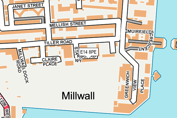 E14 8PE map - OS OpenMap – Local (Ordnance Survey)