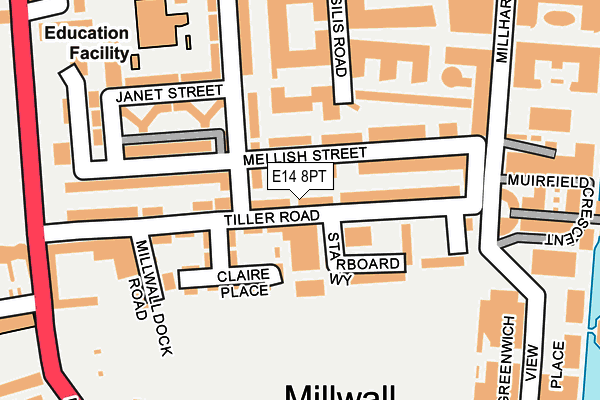 E14 8PT map - OS OpenMap – Local (Ordnance Survey)