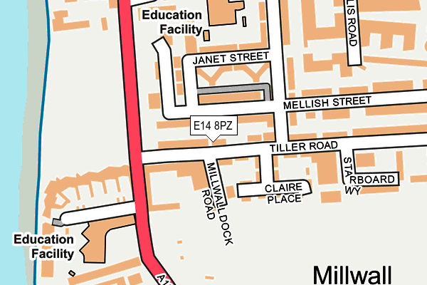 E14 8PZ map - OS OpenMap – Local (Ordnance Survey)