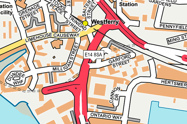 E14 8SA map - OS OpenMap – Local (Ordnance Survey)