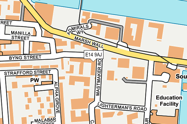 E14 9AJ map - OS OpenMap – Local (Ordnance Survey)