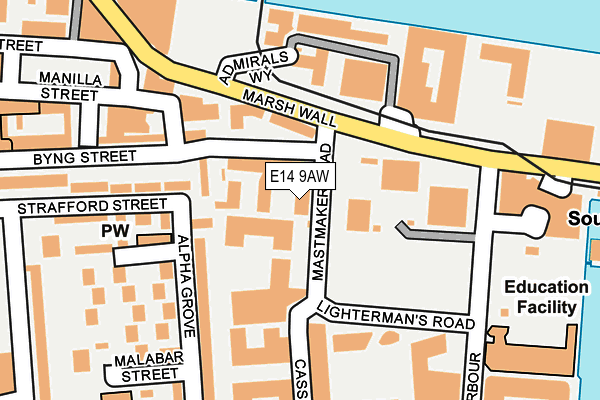 E14 9AW map - OS OpenMap – Local (Ordnance Survey)