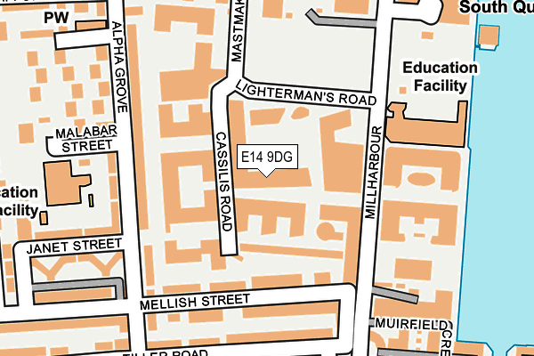 E14 9DG map - OS OpenMap – Local (Ordnance Survey)