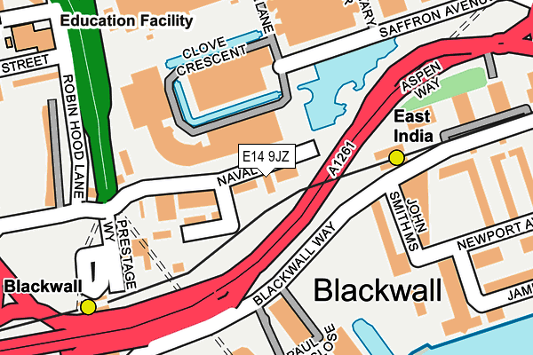 E14 9JZ map - OS OpenMap – Local (Ordnance Survey)