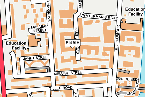E14 9LH map - OS OpenMap – Local (Ordnance Survey)