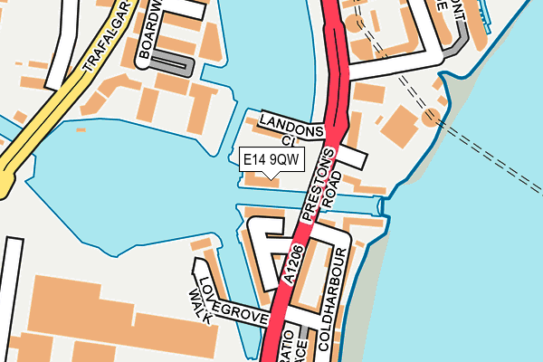 E14 9QW map - OS OpenMap – Local (Ordnance Survey)