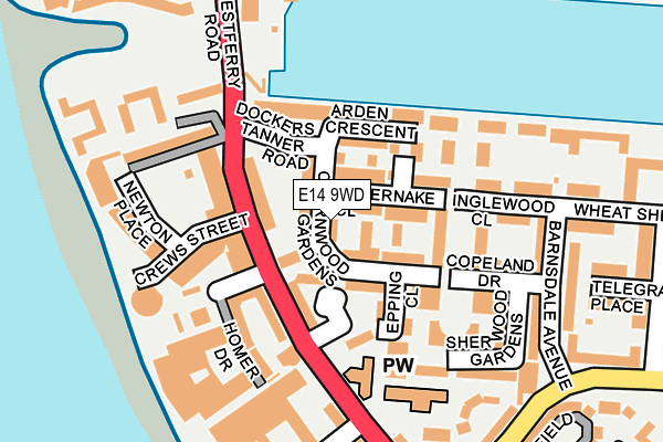 E14 9WD map - OS OpenMap – Local (Ordnance Survey)