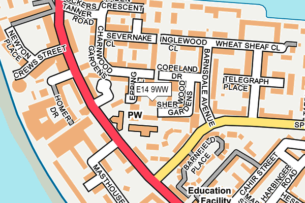 E14 9WW map - OS OpenMap – Local (Ordnance Survey)