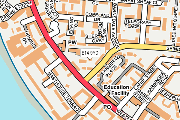 E14 9YD map - OS OpenMap – Local (Ordnance Survey)