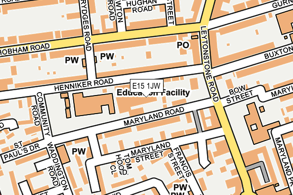 E15 1JW map - OS OpenMap – Local (Ordnance Survey)