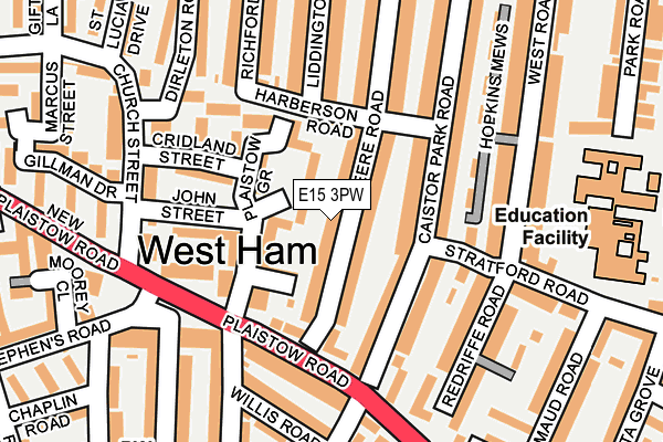 E15 3PW map - OS OpenMap – Local (Ordnance Survey)