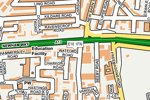 E16 1FN map - OS OpenMap – Local (Ordnance Survey)