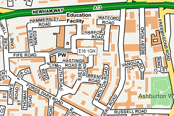 E16 1GH map - OS OpenMap – Local (Ordnance Survey)