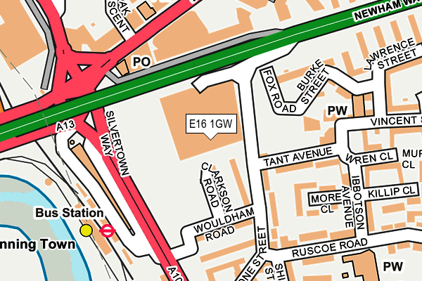 E16 1GW map - OS OpenMap – Local (Ordnance Survey)