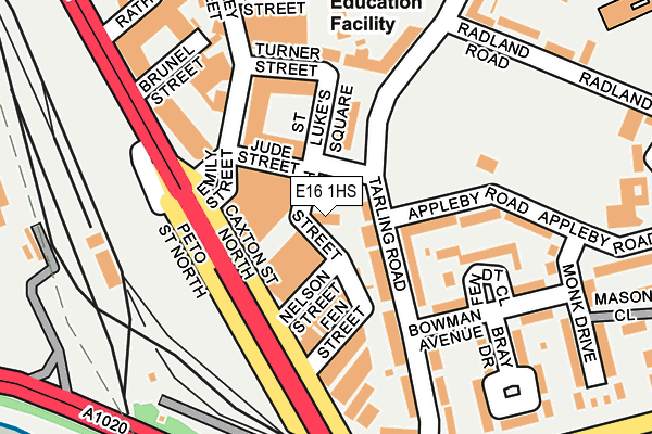 E16 1HS map - OS OpenMap – Local (Ordnance Survey)