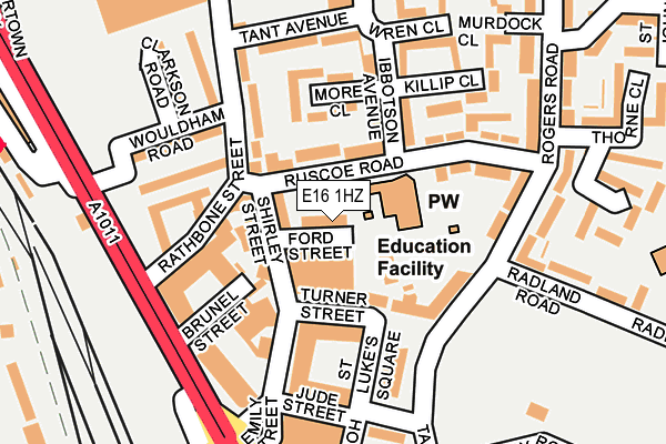 E16 1HZ map - OS OpenMap – Local (Ordnance Survey)