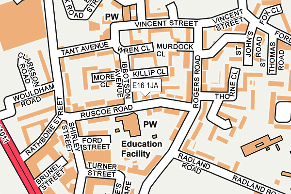 E16 1JA map - OS OpenMap – Local (Ordnance Survey)