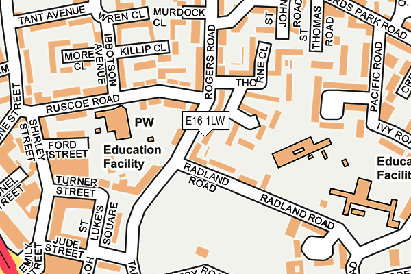E16 1LW map - OS OpenMap – Local (Ordnance Survey)