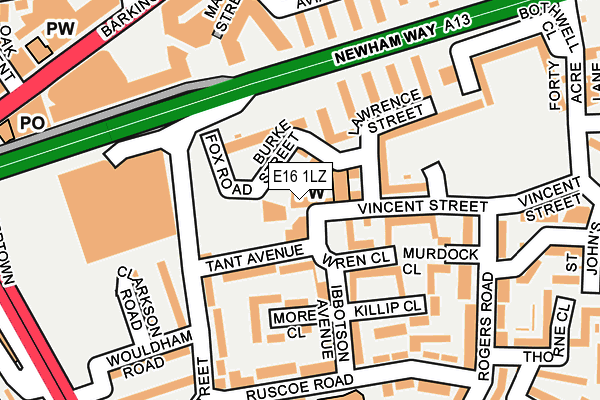 E16 1LZ map - OS OpenMap – Local (Ordnance Survey)