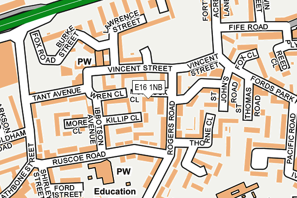 E16 1NB map - OS OpenMap – Local (Ordnance Survey)