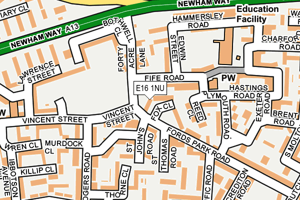 E16 1NU map - OS OpenMap – Local (Ordnance Survey)