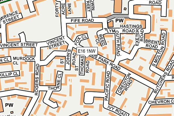 E16 1NW map - OS OpenMap – Local (Ordnance Survey)