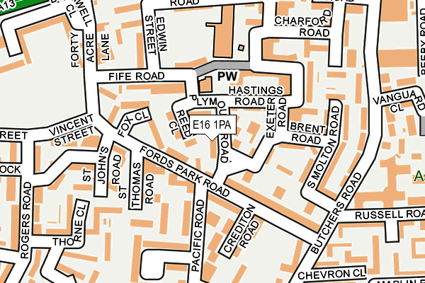 E16 1PA map - OS OpenMap – Local (Ordnance Survey)