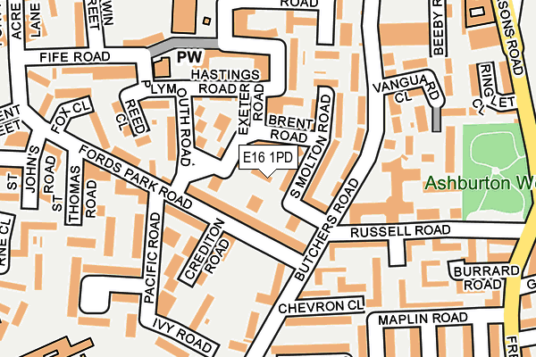 E16 1PD map - OS OpenMap – Local (Ordnance Survey)