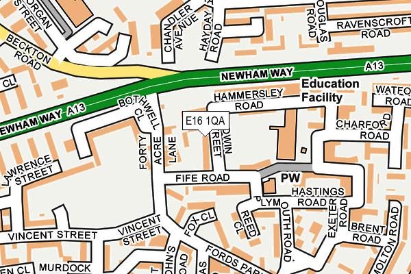 E16 1QA map - OS OpenMap – Local (Ordnance Survey)