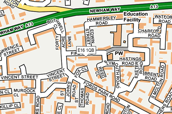 E16 1QB map - OS OpenMap – Local (Ordnance Survey)